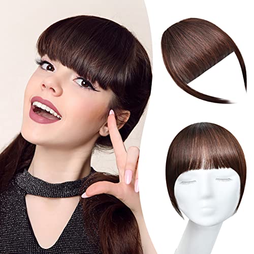 Inscca Bangs Clip in Pony Haarteil Echthaar 4# Mittelbraun Clips in Extension für Damen Haarverlängerung Fringe One Piece 100% Remy Human Haar Natürlich Dick French Bangs von Inscca