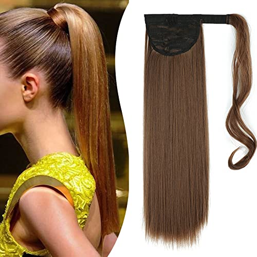 Inscca Clip In Extensions Pferdeschwanz Hell Goldbraun Ponytail Fake Hair Haarteil Für Damen Gerade Lang Haare Haarverlängerung 60 cm 100g von Inscca