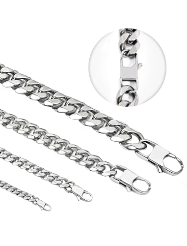 Inscca Kette Herren Halskette Jungs Silber Edelstahl Panzer Kubanische Kurz Panzerkette für Junge Ketten Dünn Choker Damen Cubane 50 cm 6 mm von Inscca