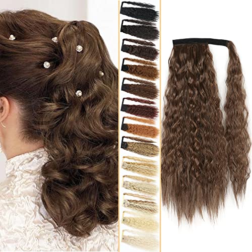 Inscca Pferdeschwanz Haarteil Wie Echthaar Gewellt Dunkelbraun & Helles Auburn Haarverlängerung Für Damen Lang Clip In Extensions 56 cm 100g von Inscca