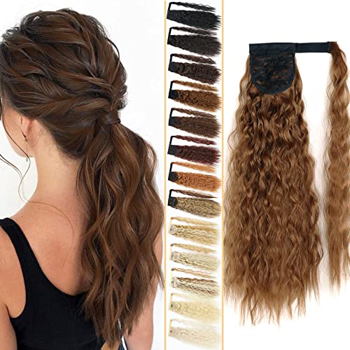 Inscca Pferdeschwanz Haarteil Wie Echthaar Gewellt Haselnuss Haarverlängerung Für Damen Lang Clip In Extensions 56 cm 100g von Inscca