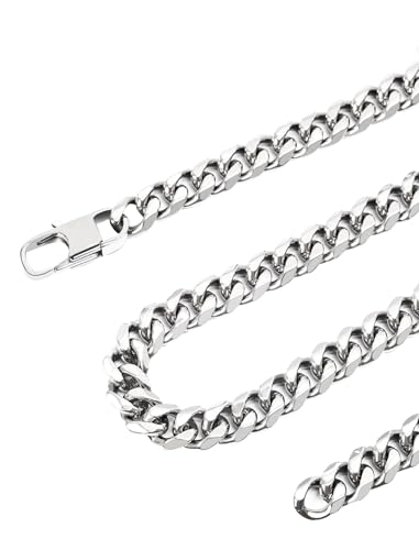 Inscca Silber Kette Herren 66 cm Kubanische Halskette Edelstahl Dünn 9 mm Lang Panzerkette Plattenkette Panzerkette Herren Stämmig Druckknopf Hip Hop Anlaufgeschützt von Inscca