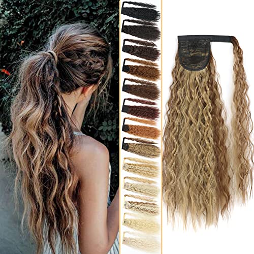 Inscca Zopf Haarteil Ponytail Für Frauen Hell Goldbraun & Naturblond Mit Pferdeschwanz Wie Echtes Haar Lang Gewellt Clip In Haarverlängerung Für Damen 55 cm 100g von Inscca