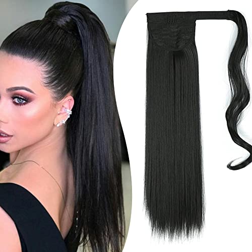 Inscca Zopf Haarteil Ponytail Für Frauen Schwarz Natur Mit Pferdeschwanz Wie Echtes Haar Lang Gerade Clip In Haarverlängerung Für Damen 60 cm 100g von Inscca