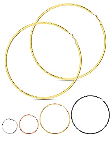 Ohrringe Creolen Silber Gold Edelstahl für Damen Klein 60mm Goldene Ohrringes 2mm Dünn von Inscca