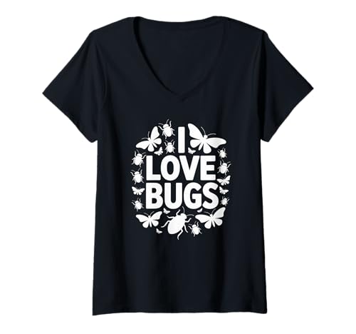 Damen Ich Liebe Bugs Entomology Passion Fun T-Shirt mit V-Ausschnitt von Insect Enthusiast Nature Exploring