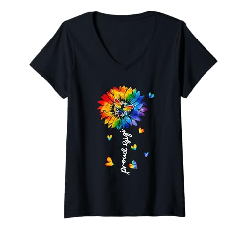 Damen Proud Gigi Colorful Bee Sunflower Rainbow Flag Proud LGBT T-Shirt mit V-Ausschnitt Damen Proud Gigi Colorful Bee Sunflower Rainbow Flag Proud LGBT T-Shirt mit V-Ausschnitt von Insect LGBT Costume