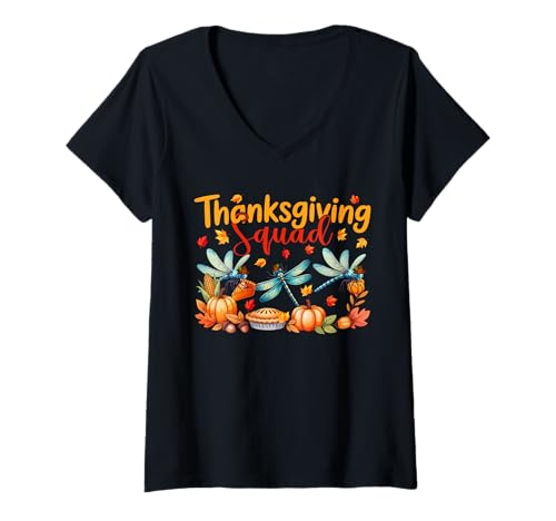 Damen Thanksgiving Squad DREI süße Libellen Kostüm Pilger T-Shirt mit V-Ausschnitt Damen Thanksgiving Squad DREI süße Libellen Kostüm Pilger T-Shirt mit V-Ausschnitt von Insect Thanksgiving Costume