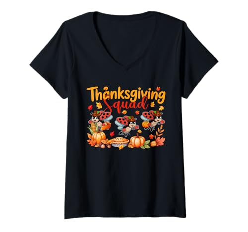 Damen Thanksgiving Squad DREI süße Marienkäfer Kostüm Pilger T-Shirt mit V-Ausschnitt Damen Thanksgiving Squad DREI süße Marienkäfer Kostüm Pilger T-Shirt mit V-Ausschnitt von Insect Thanksgiving Costume