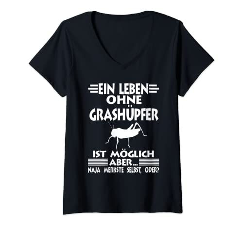 Damen Grashüpfer T-Shirt mit V-Ausschnitt Damen Grashüpfer T-Shirt mit V-Ausschnitt von Insekten Grashüpfer Geschenk
