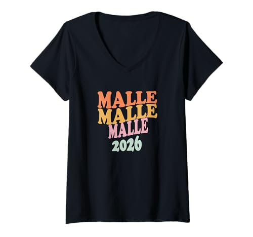 Damen Malle 2026 Malle Party Mallorca Crew Sauftour T-Shirt mit V-Ausschnitt Damen Malle 2026 Malle Party Mallorca Crew Sauftour T-Shirt mit V-Ausschnitt von Insel Abriss Mallorca Party Outfit