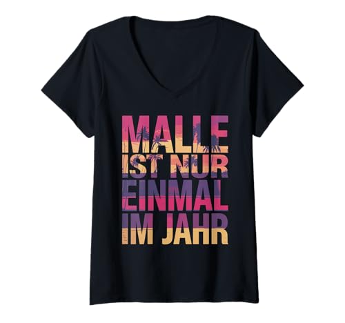 Damen Mallorca Summer Vibe Beach Malle ist nur einmal im Jahr T-Shirt mit V-Ausschnitt Damen Mallorca Summer Vibe Beach Malle ist nur einmal im Jahr T-Shirt mit V-Ausschnitt von Insel Flucht Strandleben Enthusiasten