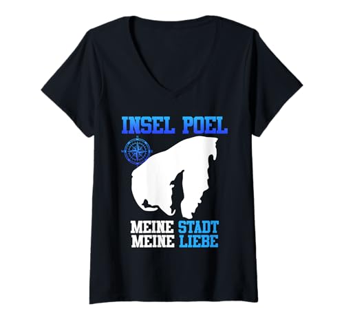Damen Insel POEL Meine Stadt Meine Liebe Lustiges Ostsee T-Shirt mit V-Ausschnitt von Insel Poel Geschenk Ostsee Shirt Poel Souvenier