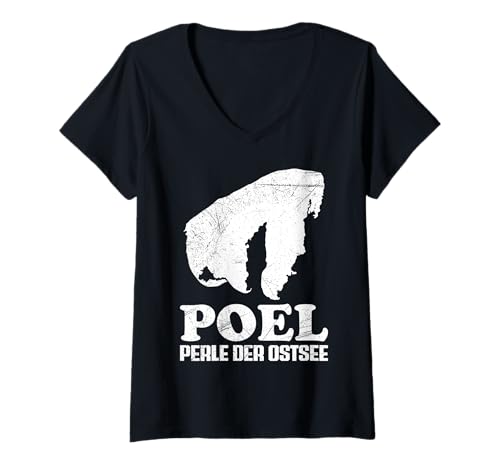 Damen Insel POEL Perle DER OSTSEE Poel Souvenier Lustig Poel T-Shirt mit V-Ausschnitt von Insel Poel Geschenk Ostsee Shirt Poel Souvenier