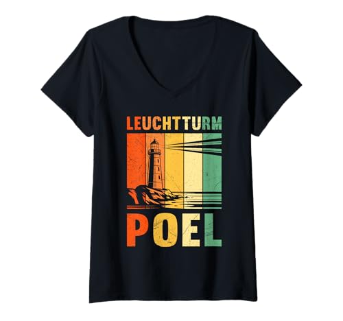 Damen Insel Poel Leuchtturm POEL Souvenier Lustiges Ostsee T-Shirt mit V-Ausschnitt von Insel Poel Geschenk Ostsee Shirt Poel Souvenier