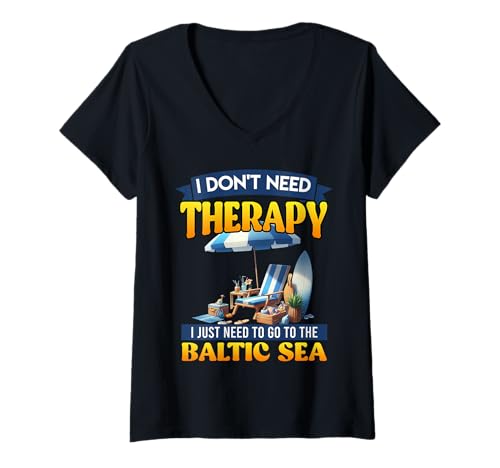 Damen Ostsee BRAUCH Keine Therapie MUSS NUR NACH POEL T-Shirt mit V-Ausschnitt von Insel Poel Geschenk Ostsee Shirt Poel Souvenier