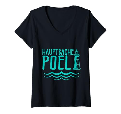 Damen Ostsee Hauptsache POEL Souvenier Lustiges Insel Poel T-Shirt mit V-Ausschnitt von Insel Poel Geschenk Ostsee Shirt Poel Souvenier