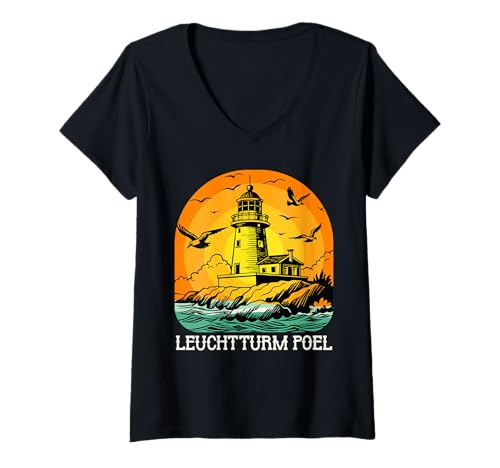 Damen Ostsee Leuchtturm POEL Souvenier Lustiges Poel T-Shirt mit V-Ausschnitt von Insel Poel Geschenk Ostsee Shirt Poel Souvenier