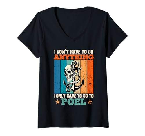 Damen Ostsee MUSS GAR NIX MUSS NUR NACH POEL Lustig Insel Poel T-Shirt mit V-Ausschnitt von Insel Poel Geschenk Ostsee Shirt Poel Souvenier