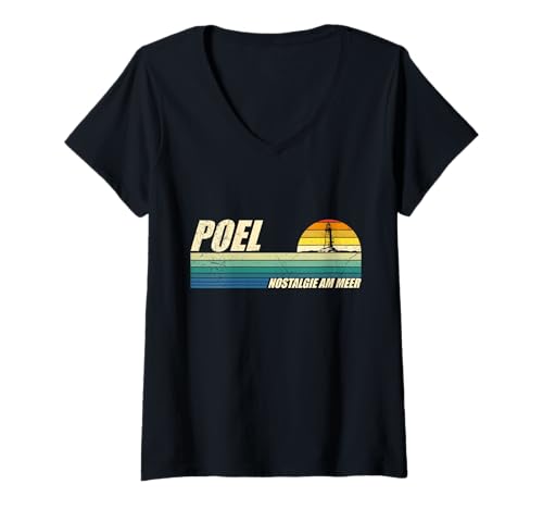 Damen Ostsee POEL Nostalgie AM Meer Retro Lustig Insel Poel T-Shirt mit V-Ausschnitt von Insel Poel Geschenk Ostsee Shirt Poel Souvenier