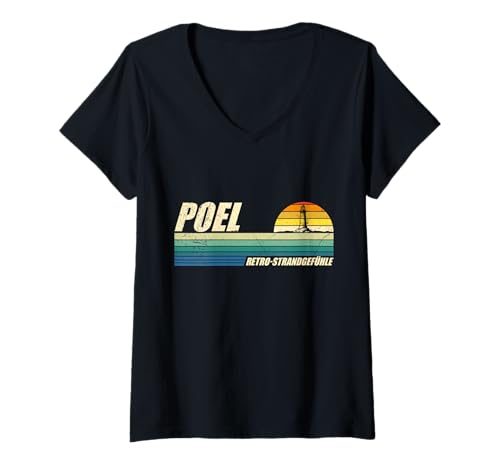 Damen Ostsee Retro STRANDGEFÜHLE POEL Souvenier Lustig Poel T-Shirt mit V-Ausschnitt von Insel Poel Geschenk Ostsee Shirt Poel Souvenier