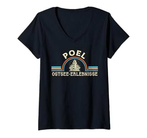 Damen Ostsee Urlaub POEL OSTSEE ERLEBNISSE Lustiges Poel Souvenier T-Shirt mit V-Ausschnitt von Insel Poel Geschenk Ostsee Shirt Poel Souvenier