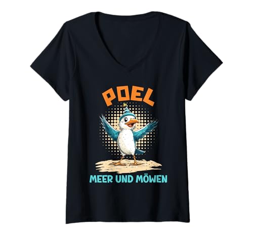 Damen POEL Meer UND MÖWEN Ostsee Urlaub Lustig Insel Poel T-Shirt mit V-Ausschnitt von Insel Poel Geschenk Ostsee Shirt Poel Souvenier