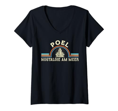Damen POEL Nostalgie AM Meer Poel Souvenier Lustig Ostsee T-Shirt mit V-Ausschnitt von Insel Poel Geschenk Ostsee Shirt Poel Souvenier