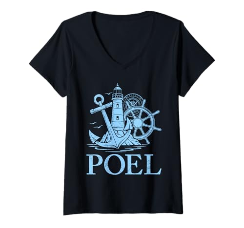 Damen Poel Souvenier Insel POEL OSTSEE Retro Lustiges Insel Poel T-Shirt mit V-Ausschnitt von Insel Poel Geschenk Ostsee Shirt Poel Souvenier