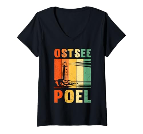 Damen Poel Souvenier Insel POEL OSTSEE Retro Lustiges Insel Poel T-Shirt mit V-Ausschnitt von Insel Poel Geschenk Ostsee Shirt Poel Souvenier