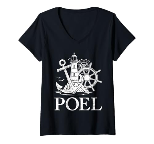 Damen Poel Souvenier Insel POEL OSTSEE Retro Lustiges Insel Poel T-Shirt mit V-Ausschnitt von Insel Poel Geschenk Ostsee Shirt Poel Souvenier