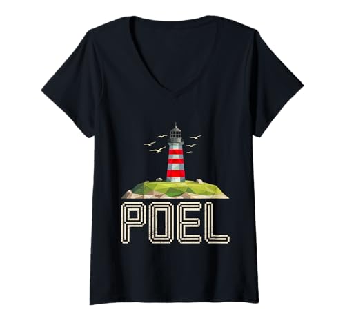 Damen Poel Souvenier Insel POEL OSTSEE Retro Lustiges Insel Poel T-Shirt mit V-Ausschnitt von Insel Poel Geschenk Ostsee Shirt Poel Souvenier