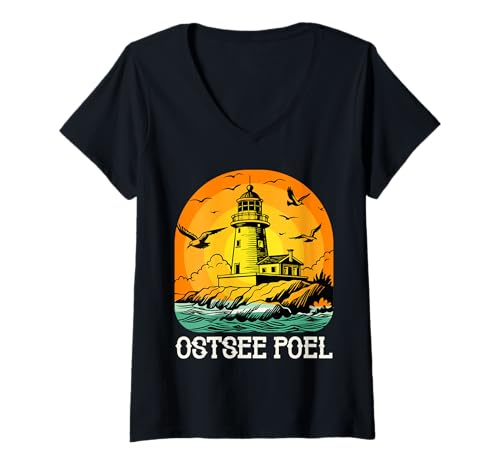 Damen Poel Souvenier OSTSEE POEL Leuchtturm Lustig Insel Poel T-Shirt mit V-Ausschnitt von Insel Poel Geschenk Ostsee Shirt Poel Souvenier