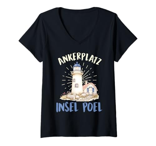 Damen Segler ANKERPLATZ Insel POEL Lustiges Ostsee Urlaub T-Shirt mit V-Ausschnitt von Insel Poel Geschenk Ostsee Shirt Poel Souvenier