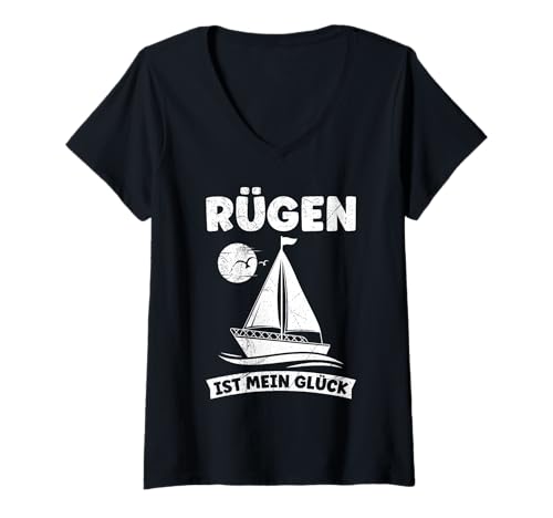 Damen Insel RÜGEN IST Mein GLÜCK Segler Lustiges Rügen Urlaub T-Shirt mit V-Ausschnitt Damen Insel RÜGEN IST Mein GLÜCK Segler Lustiges Rügen Urlaub T-Shirt mit V-Ausschnitt von Insel Rügen Geschenk Ostsee Shirt Rügen Urlaub