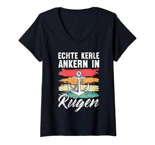 Damen Insel Rügen ECHTE Kerle ANKERN IN RÜGEN Segler Ostsee T-Shirt mit V-Ausschnitt Damen Insel Rügen ECHTE Kerle ANKERN IN RÜGEN Segler Ostsee T-Shirt mit V-Ausschnitt von Insel Rügen Geschenk Ostsee Shirt Rügen Urlaub