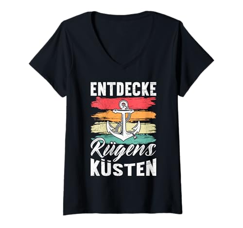 Damen Insel Rügen ENTDECKE RÜGENS KÜSTEN Retro Lustig Ostsee T-Shirt mit V-Ausschnitt Damen Insel Rügen ENTDECKE RÜGENS KÜSTEN Retro Lustig Ostsee T-Shirt mit V-Ausschnitt von Insel Rügen Geschenk Ostsee Shirt Rügen Urlaub