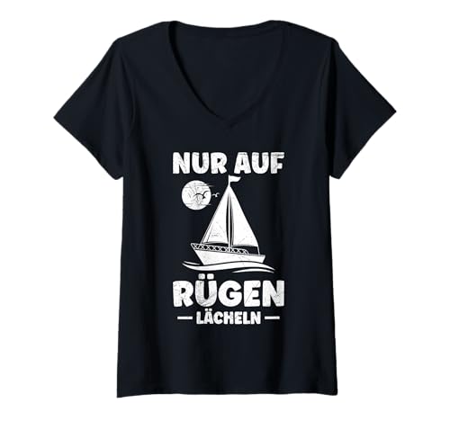 Damen Insel Rügen NUR AUF RÜGEN LÄCHELN Segler Lustig Ostsee T-Shirt mit V-Ausschnitt Damen Insel Rügen NUR AUF RÜGEN LÄCHELN Segler Lustig Ostsee T-Shirt mit V-Ausschnitt von Insel Rügen Geschenk Ostsee Shirt Rügen Urlaub