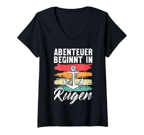 Damen Ostsee Abenteuer BEGINNT IN RÜGEN Retro Lustig Insel Rügen T-Shirt mit V-Ausschnitt Damen Ostsee Abenteuer BEGINNT IN RÜGEN Retro Lustig Insel Rügen T-Shirt mit V-Ausschnitt von Insel Rügen Geschenk Ostsee Shirt Rügen Urlaub