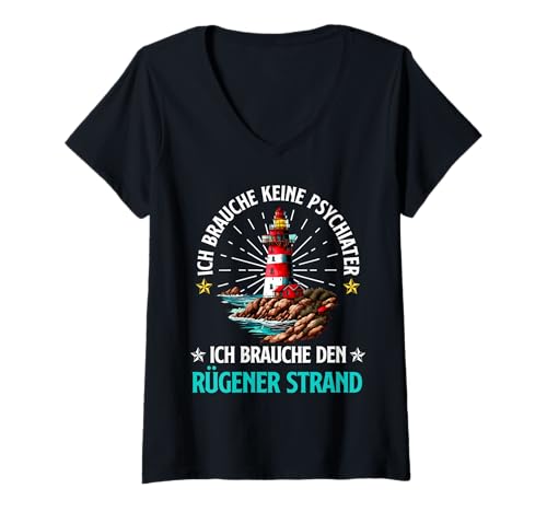 Damen Ostsee BRAUCH KEINEN Psychiater BRAUCH RÜGENER Strand T-Shirt mit V-Ausschnitt Damen Ostsee BRAUCH KEINEN Psychiater BRAUCH RÜGENER Strand T-Shirt mit V-Ausschnitt von Insel Rügen Geschenk Ostsee Shirt Rügen Urlaub