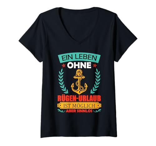 Damen Ostsee EIN Leben OHNE RÜGEN Urlaub IST MÖGLICH Rügener T-Shirt mit V-Ausschnitt Damen Ostsee EIN Leben OHNE RÜGEN Urlaub IST MÖGLICH Rügener T-Shirt mit V-Ausschnitt von Insel Rügen Geschenk Ostsee Shirt Rügen Urlaub