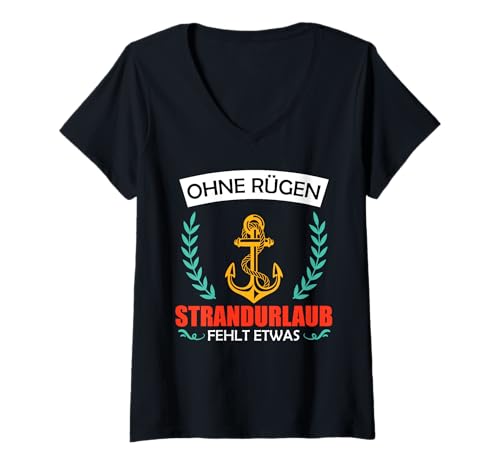 Damen Ostsee OHNE RÜGEN Strandurlaub FEHLT ETWAS Insel Rügen T-Shirt mit V-Ausschnitt von Insel Rügen Geschenk Ostsee Shirt Rügen Urlaub