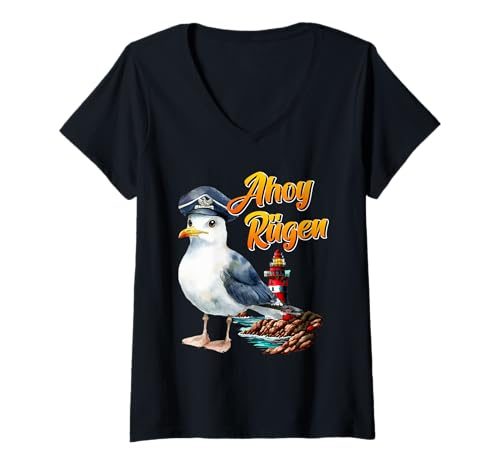 Damen Ostsee Urlaub AHOI RÜGEN Lustiges Insel Rügen T-Shirt mit V-Ausschnitt Damen Ostsee Urlaub AHOI RÜGEN Lustiges Insel Rügen T-Shirt mit V-Ausschnitt von Insel Rügen Geschenk Ostsee Shirt Rügen Urlaub