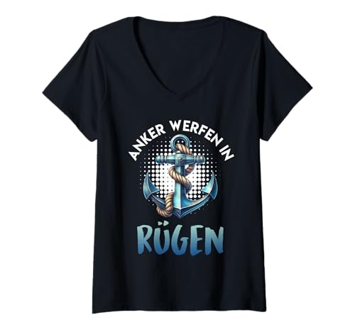 Damen Ostsee Urlaub Anker WERFEN IN RÜGEN Lustig Insel Rügen T-Shirt mit V-Ausschnitt Damen Ostsee Urlaub Anker WERFEN IN RÜGEN Lustig Insel Rügen T-Shirt mit V-Ausschnitt von Insel Rügen Geschenk Ostsee Shirt Rügen Urlaub