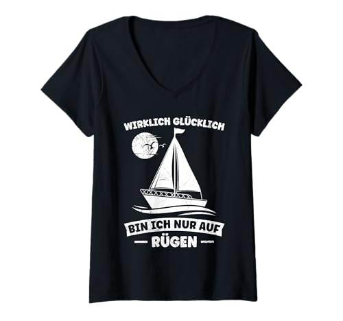 Damen Ostsee WIRKLICH GLÜCKLICH Bin ICH NUR AUF RÜGEN Urlaub T-Shirt mit V-Ausschnitt Damen Ostsee WIRKLICH GLÜCKLICH Bin ICH NUR AUF RÜGEN Urlaub T-Shirt mit V-Ausschnitt von Insel Rügen Geschenk Ostsee Shirt Rügen Urlaub