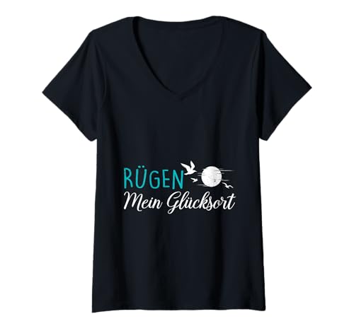 Damen RÜGEN Mein GLÜCKSORT Ostsee Urlaub Lustig Rügen T-Shirt mit V-Ausschnitt Damen RÜGEN Mein GLÜCKSORT Ostsee Urlaub Lustig Rügen T-Shirt mit V-Ausschnitt von Insel Rügen Geschenk Ostsee Shirt Rügen Urlaub