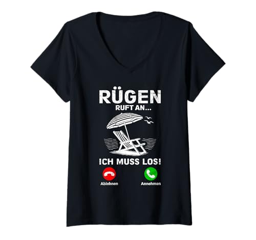 Damen RÜGEN Ruft AN UND ICH MUSS LOS Lustiges Ostsee Rügen T-Shirt mit V-Ausschnitt Damen RÜGEN Ruft AN UND ICH MUSS LOS Lustiges Ostsee Rügen T-Shirt mit V-Ausschnitt von Insel Rügen Geschenk Ostsee Shirt Rügen Urlaub