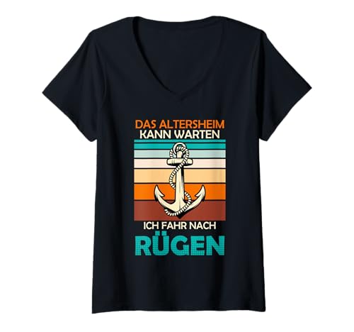 Damen Rentner ALTERSHEIM KANN WARTEN FAHRE NACH RÜGEN Ostsee T-Shirt mit V-Ausschnitt von Insel Rügen Geschenk Ostsee Shirt Rügen Urlaub