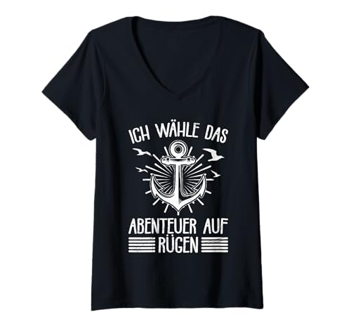 Damen Rügen Urlaub WÄHLE Abenteuer AUF RÜGEN Lustig Ostsee T-Shirt mit V-Ausschnitt Damen Rügen Urlaub WÄHLE Abenteuer AUF RÜGEN Lustig Ostsee T-Shirt mit V-Ausschnitt von Insel Rügen Geschenk Ostsee Shirt Rügen Urlaub