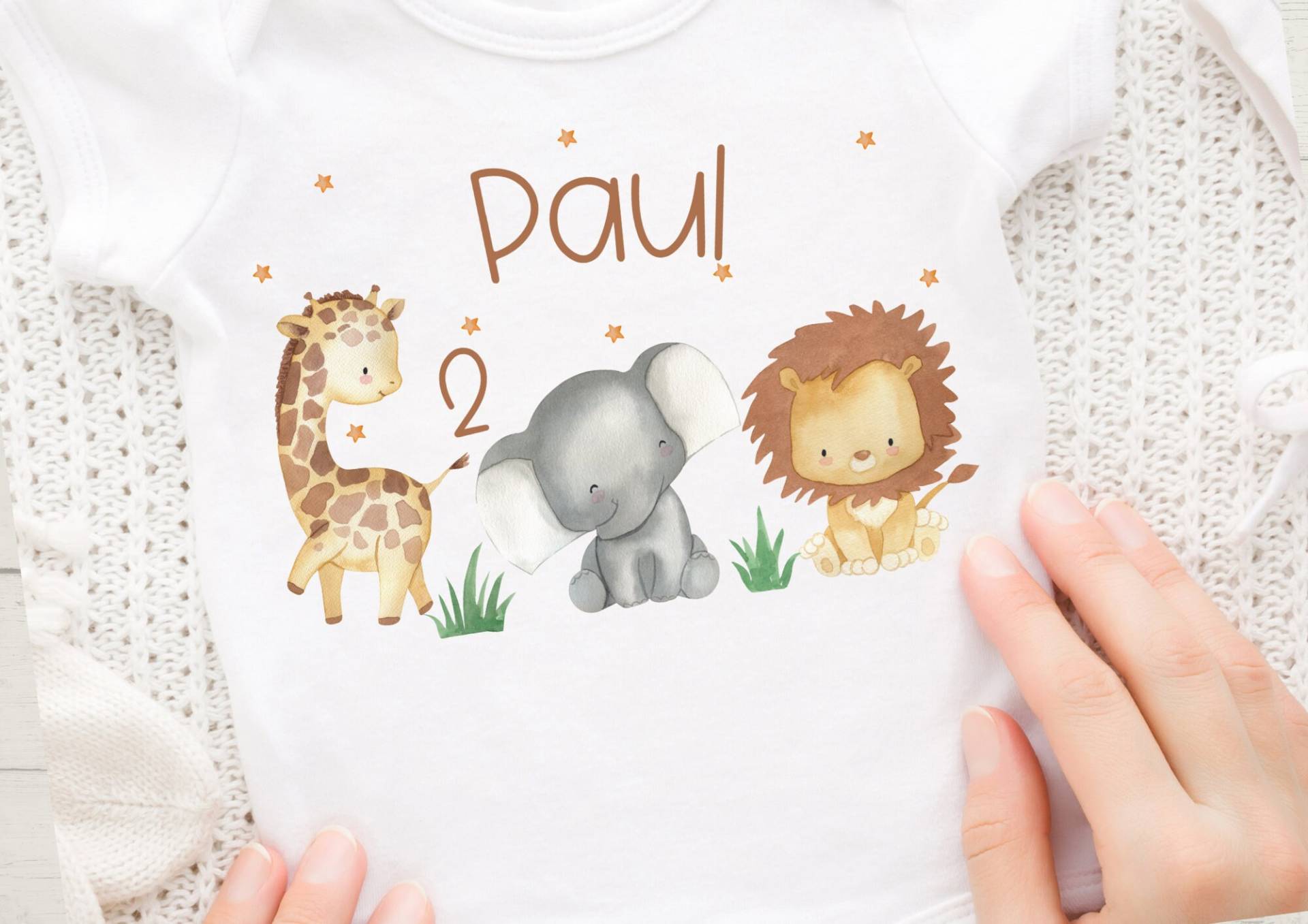 Bügelbild Für Bunte Stoffe Mit Wunschname Und Alter Personalisiert Fuchs Geburtstagsshirt Dschungeltiere Löwe Giraffe von InselKids